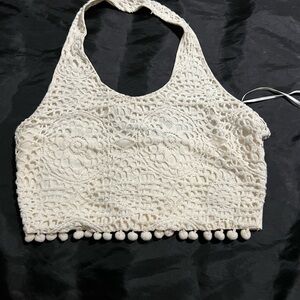 Topshop Cream Crochet Halter Tank Top